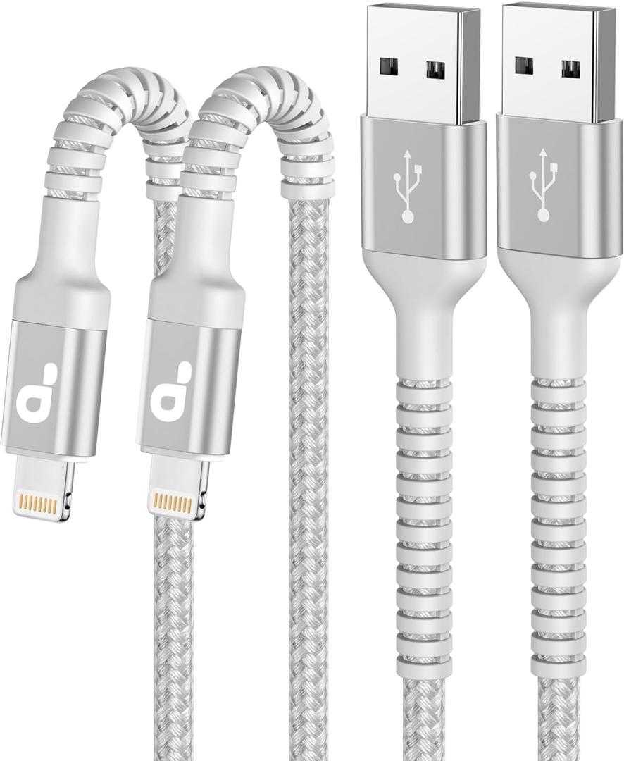 iPhone Charger Cable 3FT, 2Pack USB to Lightning Cable Extra Durable Braided, [Apple MFi Certified] Fast Charging iPhone Charger Cord Compatible with iPhone 14 13 12 11 8 7 Pro Max and More-Silver