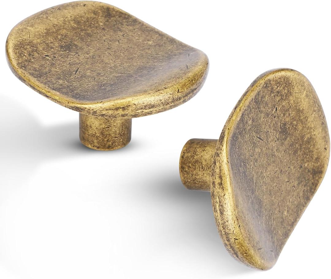 6 Pack Antique Brass zinc Alloy Solid Cabinet Knobs,Vintage Brass Single Hole Drawer Square knob Handles for Cabinets and Dresser Drawers Rustic