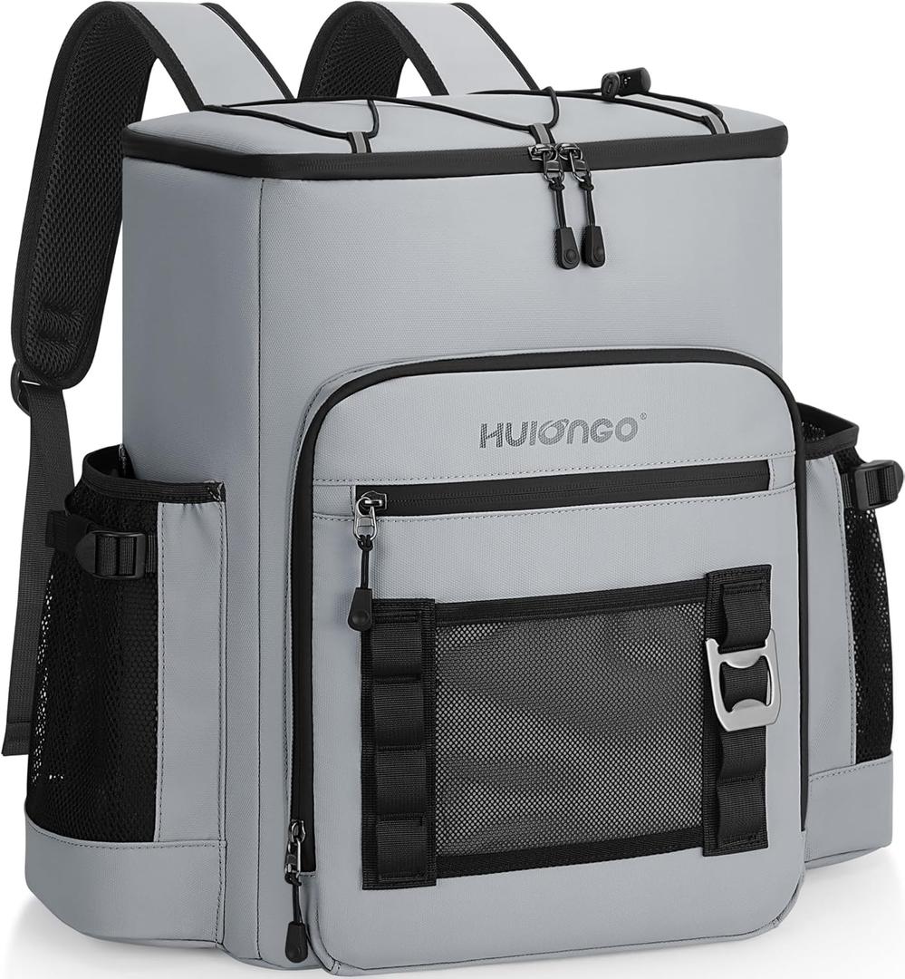 Large 52cans Waterproof Insulated Cooler Backpack for Men & Women, Leak Proof Backpack Cooler, Soft, 8Gal (Grey)