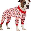 LovinPet Pitbull Pajamas, Wound Care Recovery Onesie, Pitbull Cotton Pullover Dog Pajamas, Cozy Stretchy Fabric, Forest Friends Red Print, Large Dog PJS, Onesies for Dogs, 2XL