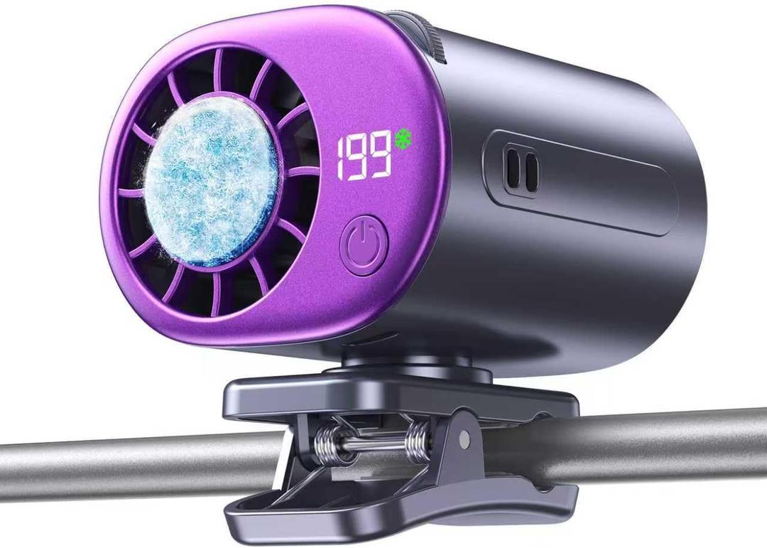 Clip-On Portable Fan with Ice Cooling, 20000 RPM Rechargeable Handheld Turbo Fan, 360° Rotating Detachable Clip, Mini Stroller Fan for Baby, Compact Travel Essentials, Summer Gifts for Women,Grey, Small