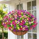 Artificial Hanging Flowers for Outdoors, Fake Hanging Plants with 12" Baskets, 12 Pcs UV Resistant Artificial Hanging Flowers for Decoration Outdoors Garden Patio Porch Yard Spring Summer Decor