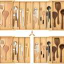 Kathfly Extra Large Drawer Organizer Kitchen Utensils Expandable 21.4 to 36 Inches Wid, Adjustable Bamboo Silverware Tray Cutlery Utensile Flatware Organizer Holder Drawer Divider for Spoons and Forks