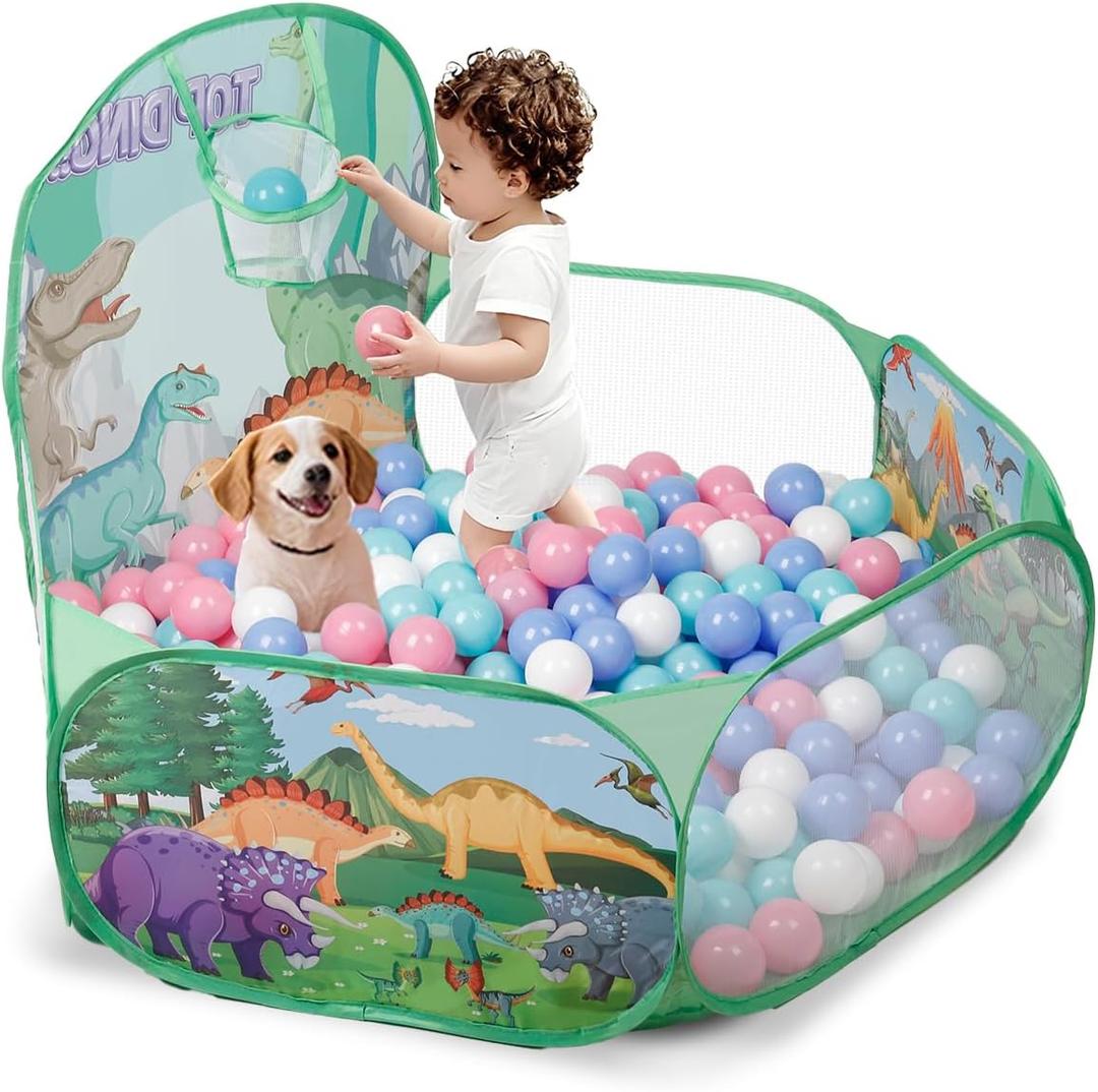 ZimiTeda Dinosaur Kids Ball Pit for Toddler with Basketball Hoop Foldable Pop-Up Baby Ball Pool for Girls Boys Indoor & Outdoor Game 47.24"/120cm Wide Plyahouse Tent (Balls NOT Included)