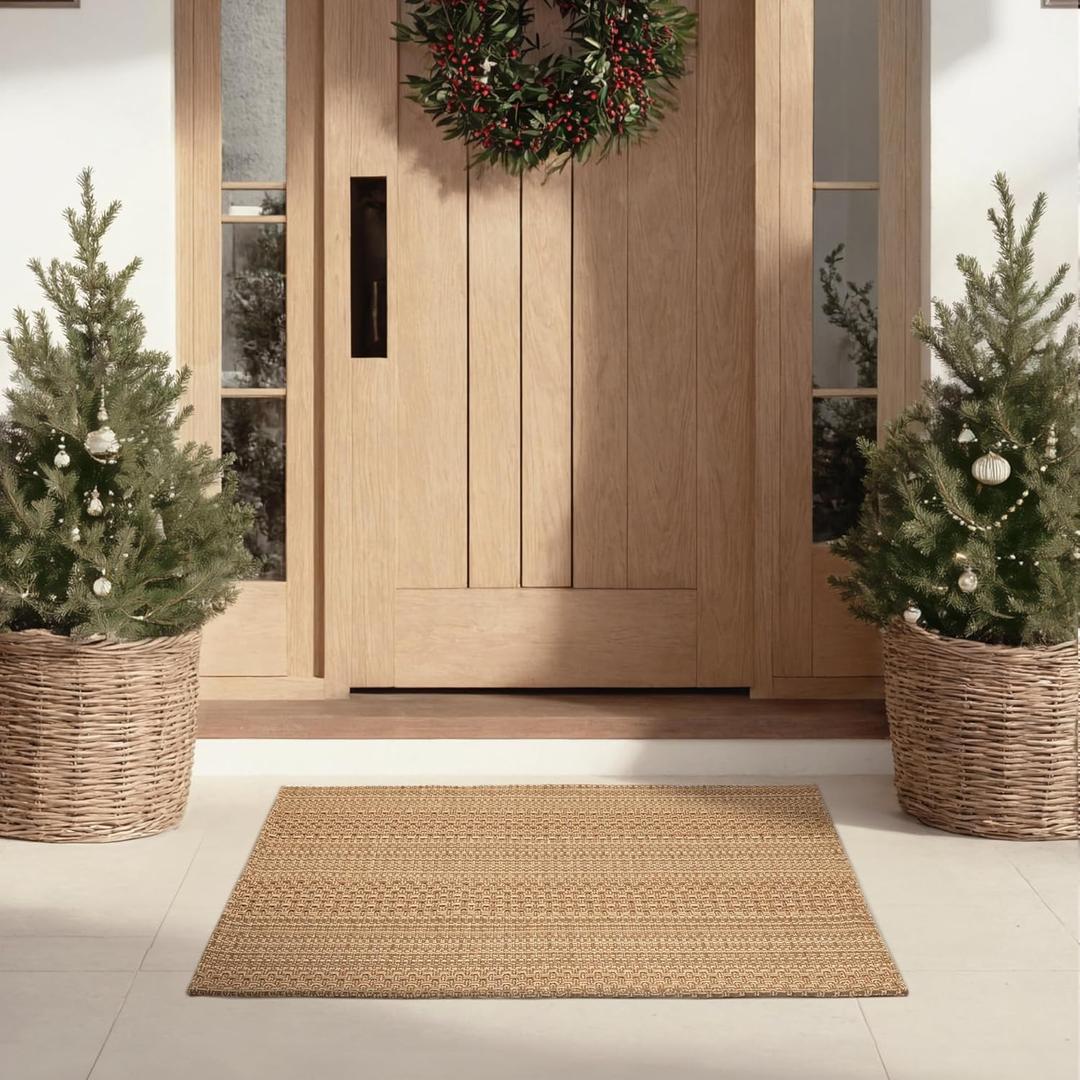 Front Door Mat Outside Entrance, 27.5"x43" Front Porch Rug, Light Taupe Brown Area Rug for Front Porch Decor,Front Door, Farmhouse Decor, Washable Cotton Blend, for All-Season Use