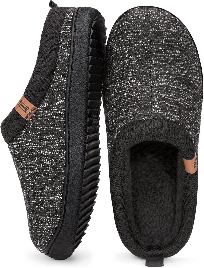 MERRIMAC Men's Slip on Slippers Comfy Memory Foam Non Slip Indoor House Shoes (12-13, Black)
