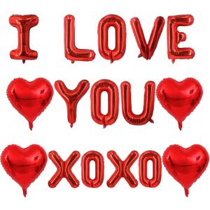2 x 16 Inch I Love You Balloons XO XO Letter Day Balloons Red Heart Foil Balloon for Valentines Day Wedding Romantic Special Night Party Supplies Decorations