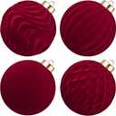 Large Velvet Christmas Ball Ornaments - 4 Inch Flocked Christmas Balls Shatterproof Decorative Hanging Ornaments Set for Xmas Tree Holiday Wedding Party Decor (Burgundy, 4pcs)
