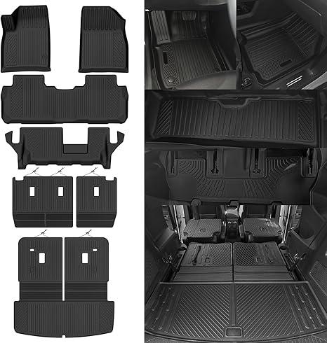 All Weather Floor Mats Fit for 2017-2023 GMC Acadia 7 Seats with 2nd Row Bench Seat Floor Mats & Trunk Mat & 2nd Backrest Mats & 3rd Row Backrest Mats for GMC Acadia Accessories Floor Liner