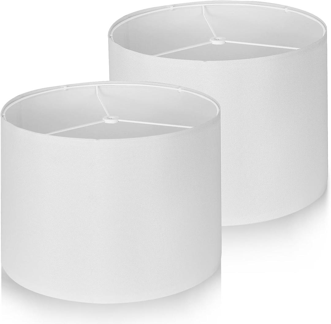 Lampshades Set of 2, Drum Lampshade White, Natural Linen Lampshades 13'' Top x 13'' Bottom x 10'' High Lamp shade for Table Lamps, Floor Lamp, Bedside Lamps, Easy Assembly
