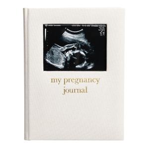 Pearhead Pregnancy Journal, Linen Guided Pregnancy Memory Book with Sonogram Photo Insert, Beige
