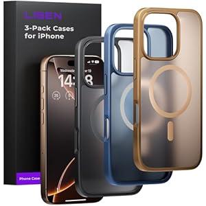 LISEN 3 in 1 Magnetic Shockproof for iPhone 16 Pro Case Slim [Fit for MagSafe][Military Grade Drop Protection] Translucent Matte Phone Case for i Phone 16 Pro, Black, Brown, Blue