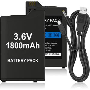 PSP Battery, 2Pcs 3.6v 1800mAh Lithium Polymer Replacement Batteries with USB Charging Cable for PSP 1000 1001, PSP-110 (1002, 1003, 1004, 1005, 1006, 1007, 1008, 1010), PSP Fat Console