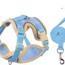 Cat Harness and Leash Set for Walking  Escape-Proof Reflective Vest for Cats and Small Dogs, Adjustable Soft Air Mesh with Pressure-Reducing Design, 4.92ft (Light Brown & Blue, M)