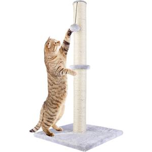 Dimaka 29" Height Tall Cat Scratching Post, Claw Scratcher with Sisal Rope and Covered with Soft Smooth Plush, Vertical Scratch, Full Strectch for Standard Size Cats, Grey, 29 inches for All Cats