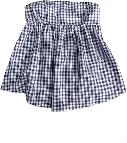 OYOANGLE Women's Plaid Print Bandeau Top Strapless Ruffle Flowy Hem Cute Peplum Tube Tops M