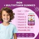 Iron Supplement Gummies for Kids - with Calcium, Zinc, Kids Multivitamin with Iron Gummies - Immune Support, Blood Builder & Energy Support for Iron Deficiency, Anemia, Vegan - 60 Count Grape Flavor EXP: 09-20-27