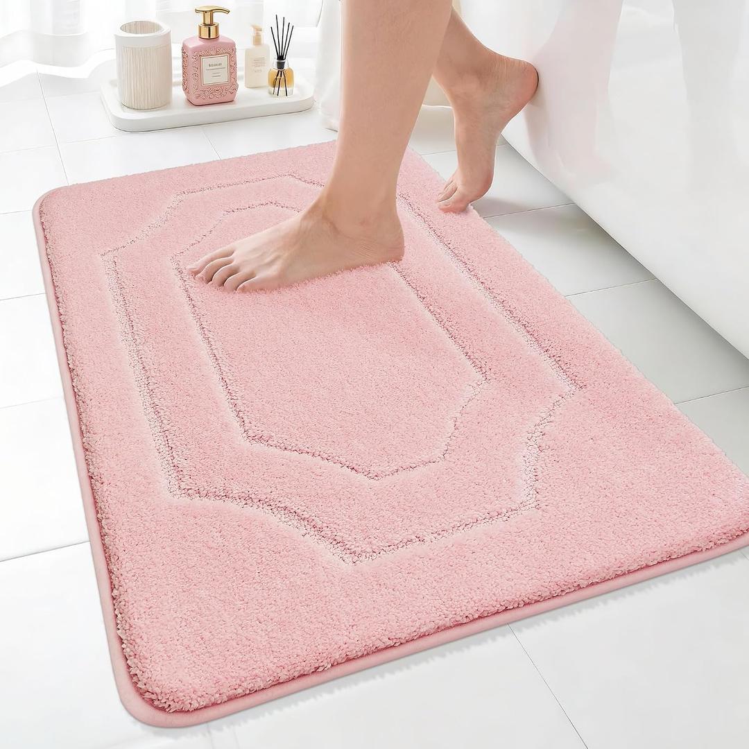 BEQHAUSE Bathroom Rugs Nonslip Bath Mat Soft & Absorbent Shaggy Bathroom Mats for Bathrooms Machine Washable Bath Rug for Shower Sink and Bathtub, Pink, 20"x32"