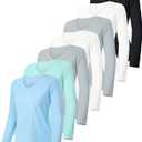 7 Pack Womens Long Sleeve Athletic Shirts UV Sun Protection UPF 50+ Quick Dry Workout Running Tops V Neck (XXL)