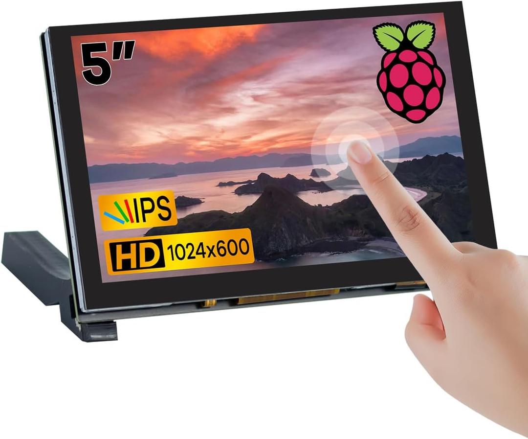 Hosyond 5 inches Touchscreen IPS LCD Display Panel 1024600 HDMI Capacitive Screen for Raspberry Pi5/Pi4/Pi3/ZERO 2W, BB Black, Windows