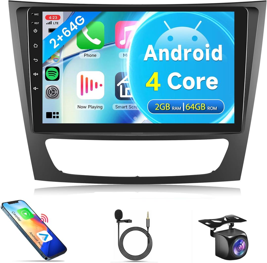 Android Stereo Radio Carplay for Mercedes Benz E Class W211 E200 CLS E320 E500 E350 W219 2002-2010, Rimoody 9 Inch Touchscreen GPS Bluetooth FM HiFi WiFi Android Auto Backup Camera