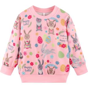 Little Girls Sweatshirts Cotton Long Sleeve Crewneck Pullover Toddler Kids Winter Warm Shirt Sweater Tops 2t-8t (7 Years, Pink/Rabbit)
