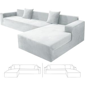 ZNSAYOTX 2026 Soft Velvet Sectional Couch Covers, Luxury Plush Slipcovers with Elastic Bottom for L Shape Sectional Sofa, 2 Pcs Pet Friendly Protector (3 Seat Couch + 3 Seat Chaise, Silver Grey)