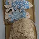 16pcs Nautical Fish Net Wall Decoration Nature Fishing Fishnet Wooden Decor Shells Seahorse Starfish Whelks Decorative Hangings Pirate Party Mediterranean Wedding (Sky Blue)