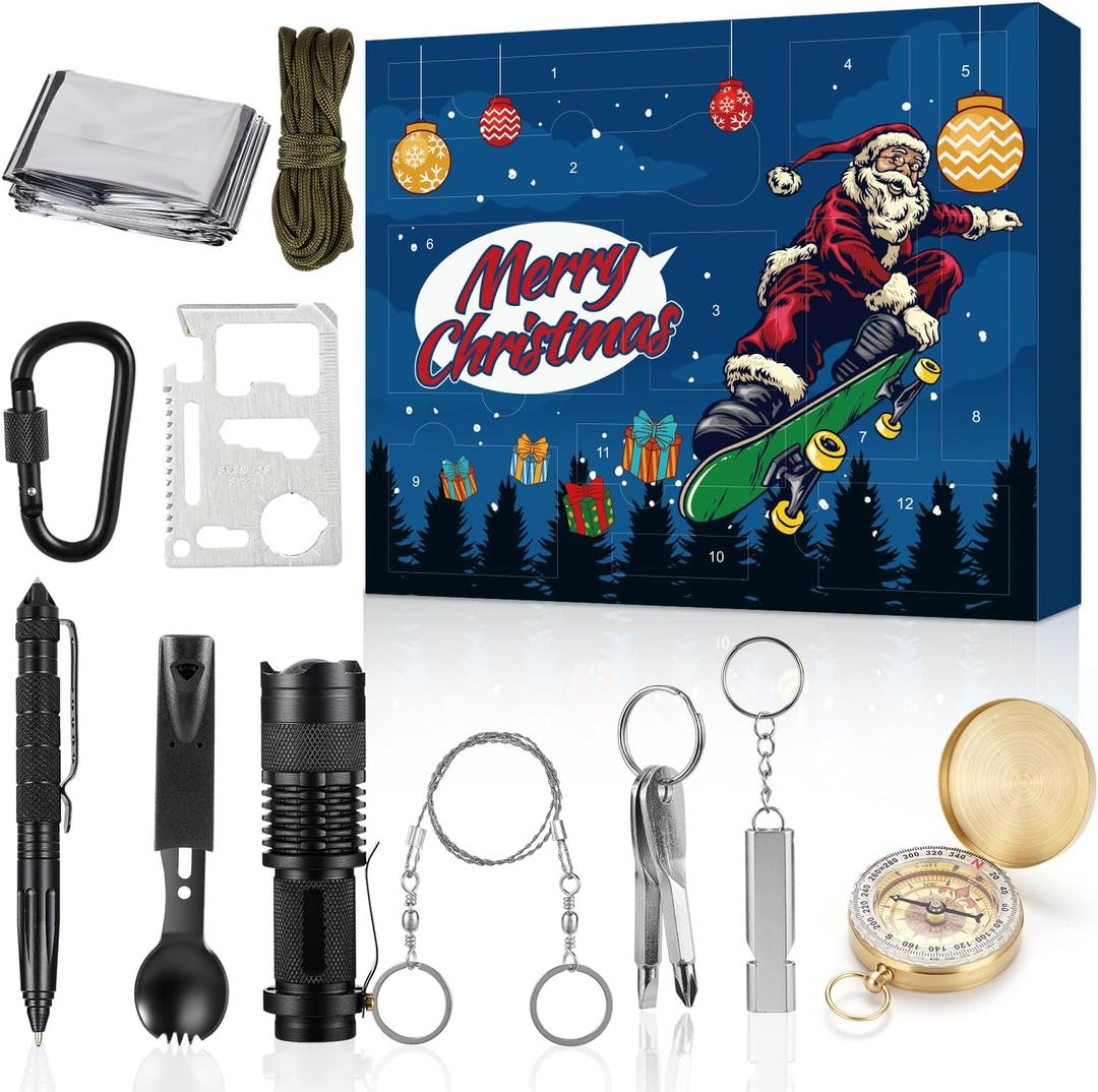 Survival Kit Advent Calendar Adult Men Teen, 12 Day Man Countdown Calendar with Survival Tool Xmas Surprise Gifts for Teen Boys Husband Brother Outdoor Enthusiasts