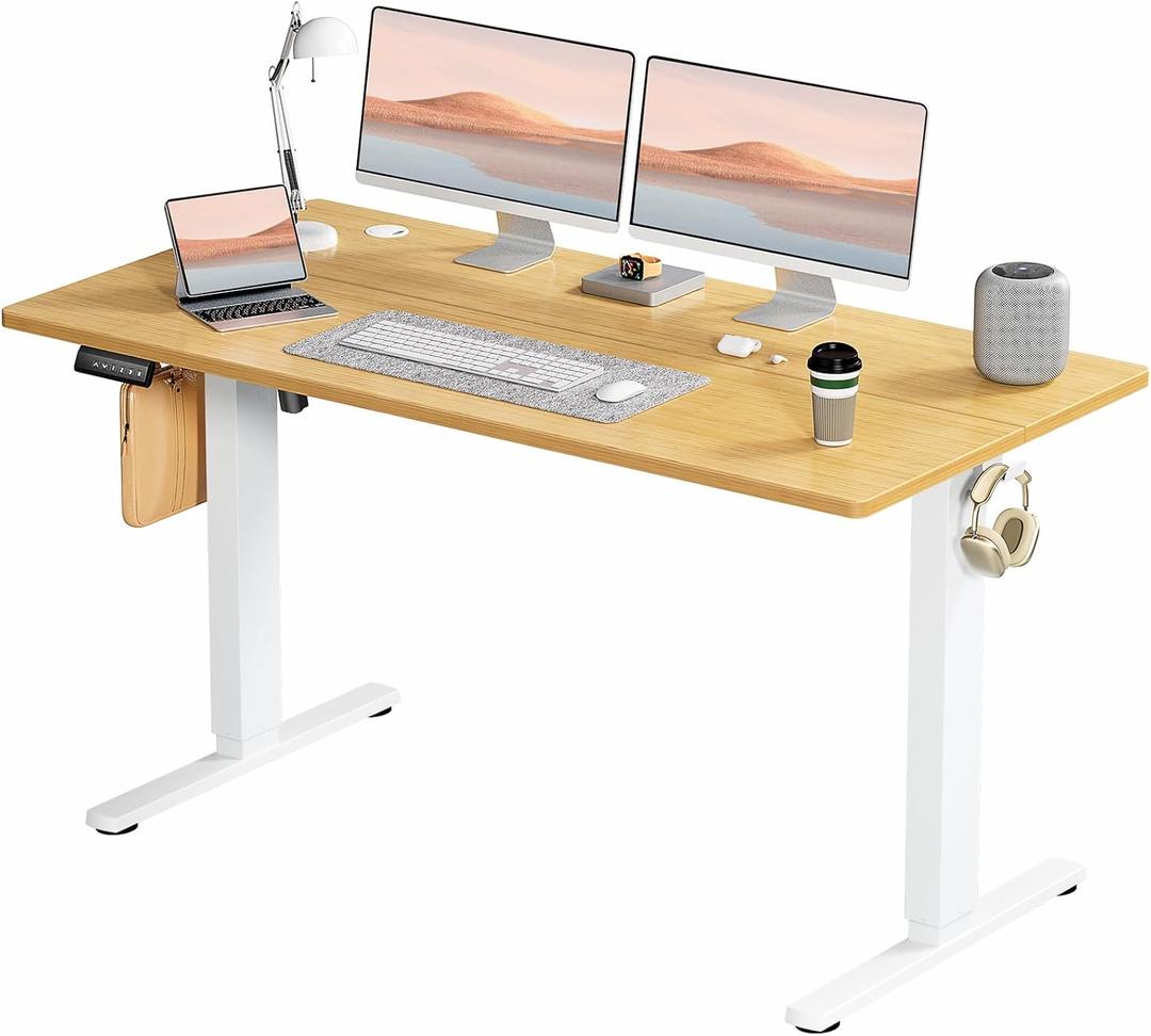 Yapamar Electric Standing Desk 55 Inch & Adjustable Height, 4 Memory Presets，Quiet Dual Motor for Office, Bedroom - Oak
