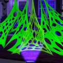 Glow in The Dark Green 1000 Sqft Uncut Giant Spider Web Halloween Decorations Outdoor with 1 Black Light &10 Ground Nails Stretchy Beef Cloth Netting DIY for Yard Party