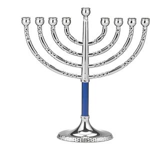 Rite Lite Classic Chanukah Menorah with Hammered Accents with Black & Silver - Hanukah Menorah (Blue & Silver)