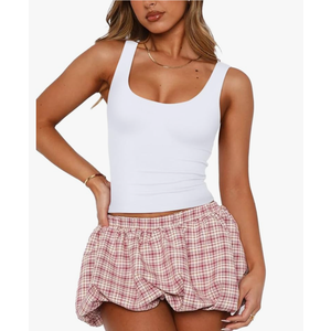 PINKMSTYLE Womens Basic Square Neck Tank Tops Cute Double Lined Sleeveless Tops Summer Outfits, Large
