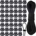 Patelai 50 Pieces Cord Locks Spring Toggles Stoppers Plastic Single Hole End Stopper Slider and 1/8 Inch 66 Feet Elastic Bungee Cord for Drawstring Shoelaces Clothing Bags(Black, Simple Style)