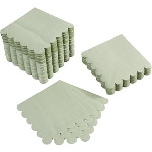 100 Pack Cocktail Napkin 2-Ply Scalloped Edged Dessert Napkins Folded 5 x 5 Inches Disposable Napkins for Dinner Wedding Birthday Party Bridal Anniversary Reception Event (Sage Green)