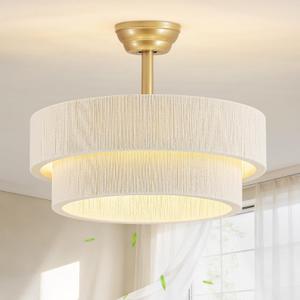 Boho Ceiling Fan with Light Caged Fandelier Rattan Chandelier Fan, Medium
