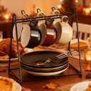 Tea Cups and Saucers Holder,Black Metal Coffee Cup Tea Cups Rack,Organizer for Coffee Cup Spoon and Saucers