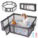 Sweeby Foldable Baby Playpen, Baby Gate Playpens for Babies and Toddlers 71x59 Extra Large Play Yard with Door Fence with Mat and Indoor Play Pen,Dark Grey