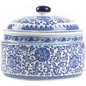 Blue and White Ginger Jar, Ceramic Chinoiserie Decorative Jars for Home, Office, Ginger Jar Vase Porcelain for Table, Living Room, Bookshelf, Mantle Fireplace, Centerpieces 6.5"