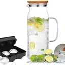 Glass Pitcher with Bamboo Lid - High Heat Resistance Stovetop Safe Pitcher for Hot/Cold Water & Iced Tea (1200ML 42oz)