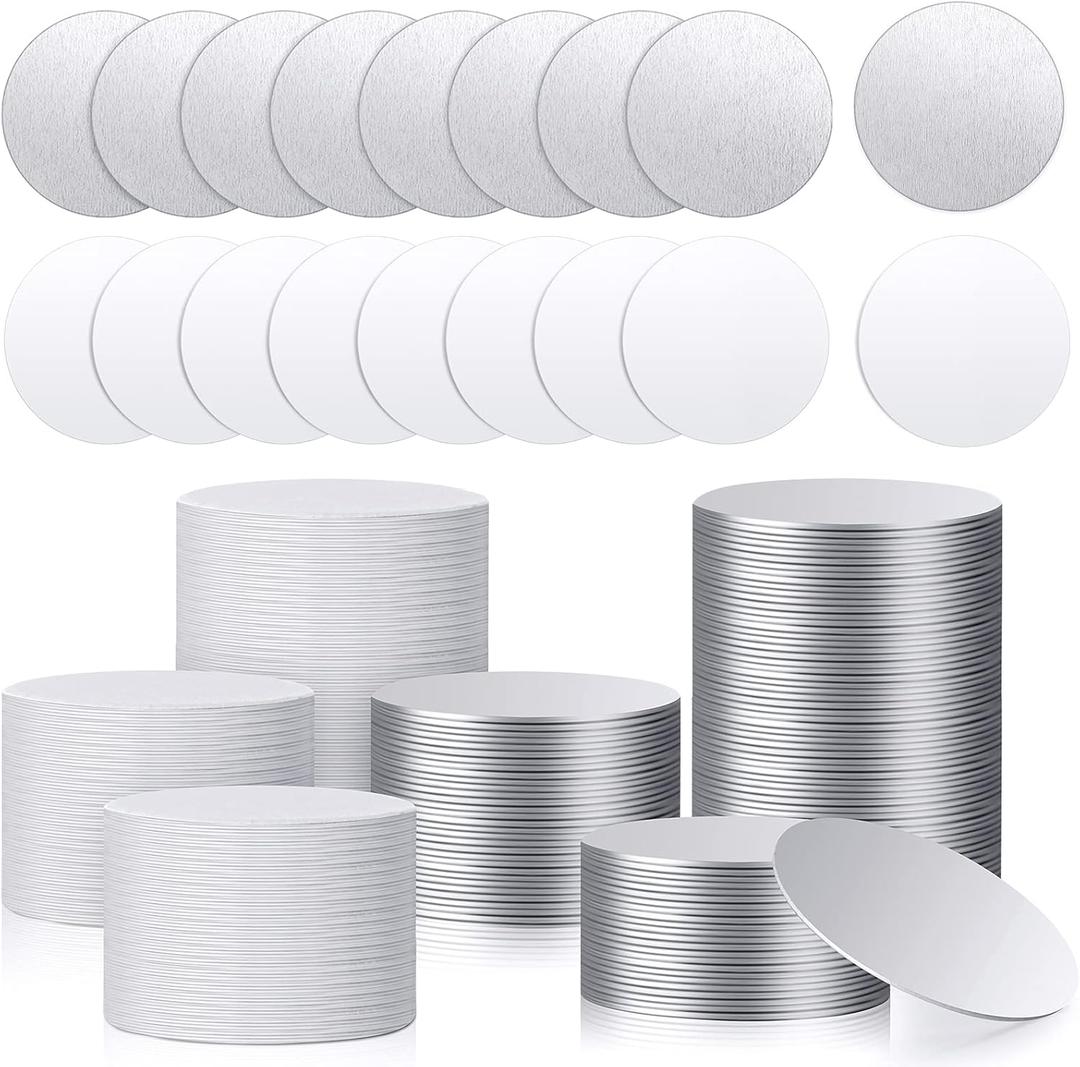 50 Set Sublimation Blank Aluminum Stickers Set 1 Inch Round Blank Bezel Pendant Tray Aluminum Sheet, Includes Sublimation Blank Discs and Double Side Tapes for Personalized Photo Jewelry Making DIY