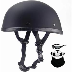 German Motorcycle Helmet, Adult Half Helmet, Open Helmet, DOT Approved Vintage Half face Helmet for Cruiser Scooters and Motorbikes. (X-Large,Matte Black)