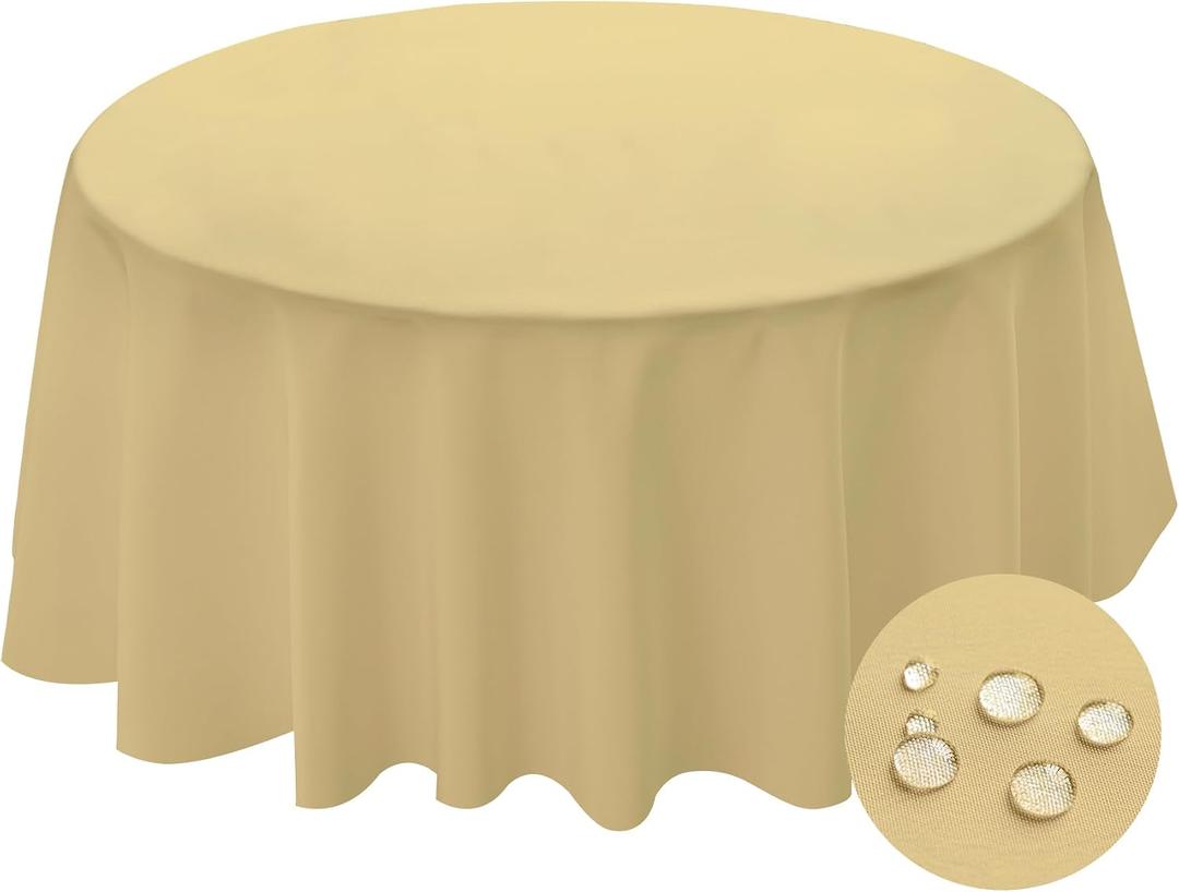 BYDOLL Table Cloth Round 60 Inch Tablecloth Fits Max50 Inch Diameter Top,Champagne Washable Outdoor Winkle and Stain Resistant Spillproof Polyester Tablecloths for Round Tables Party Cover