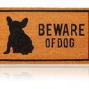 Frenchie Beware of Dog Natural Coco Coir Mat, Nonslip Welcome Doormat (17 x 30 in)