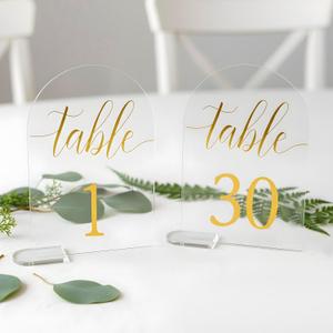 Kifmurase 30 Sets Gold Wedding Table Numbers, 4x6 Inch Clear Number Display Stand with Holder, Acrylic Centerpiece Number Signs for Wedding Reception Centerpiece Decoration Event Party, Numbers 1-30