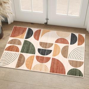 MUJOO Small Rug Washable,Boho 2x3 Area Rugs for Entryway Bathroom Entry Entrance Bedroom Kitchen,Front Door Mat Soft Throw Carpet Non Slip Indoor Modern Abstract Bohemian Terracotta (Rust and Brown)