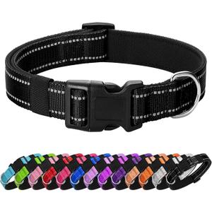 Reflective Dog Collar Padded with Soft Neoprene Breathable Quick Release Basic Dog Collars for Large Dogs Black Boy Girl (L:width 1"neck 17.5-27")