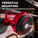 11.5" Jobsite Fan 800CFM Compatible with Milwaukee M18, Bare Tool | Hybrid Corded/Cordless Portable Shop Fan with 70 LM LED Light & Hanging Hook for Workshops, Construction and Outdoor Projects