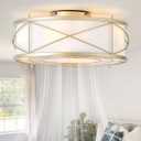 Gold Flush Mount Boho Ceiling Fan with Lights, 20" Caged Rattan Ceiling Fans with Light and Remote, Enclosed with 6 Speeds for Living Room, Bedroom, Nursery