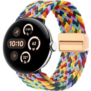 Bands for Google Pixel Watch 4 3 41mm/Pixel Watch 2/Pixel Watch Band - Upgraded Magnetic Clasp Connector Stretchy Braided Sport Replacement Straps for Men Women, No Gap, Breathable